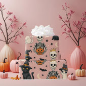 Niedliche Rosa Skelettprinzessin & Halloween Katze Geschenkpapier