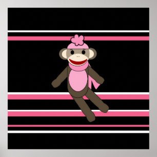 Niedliche Rosa Socken Affe Blume Hut Streifen Poster