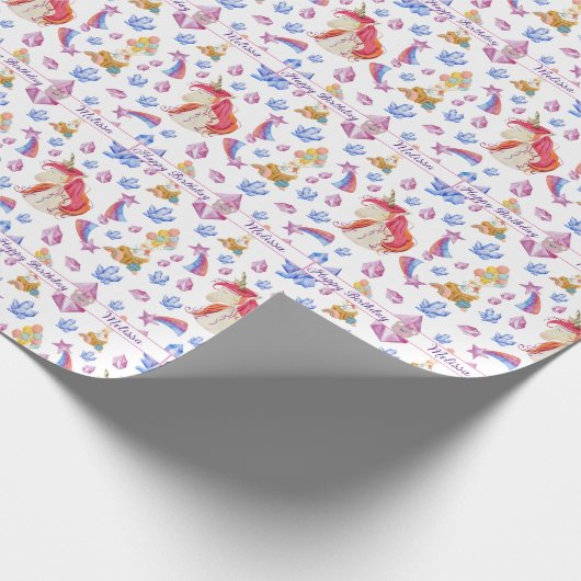 Niedliche rosa Sterne Name Personalisiert Unicorn Geschenkpapier (Ecke)
