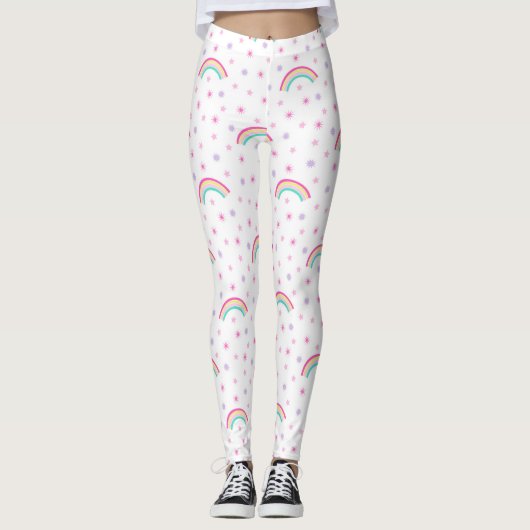 Niedliche Rosa Sterne Regenbogenwomen Leggings (Vorderseite)