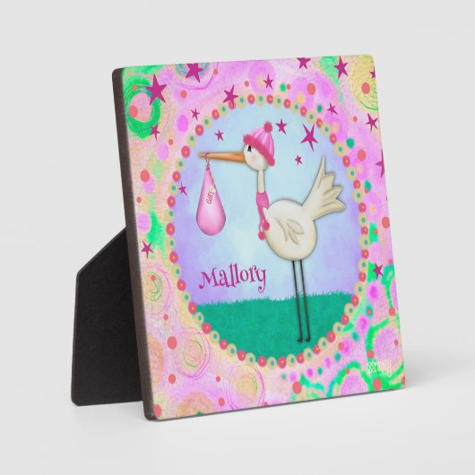 Niedliche Rosa Storch Inspirivity Personalisiert P Fotoplatte (Vorderseite)