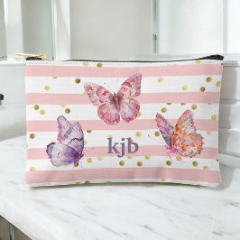 Niedliche rosa Streifen Dots Butterfells Monogram Zubehörtasche