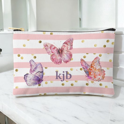 Niedliche rosa Streifen Dots Butterfells Monogram  Zubehörtasche