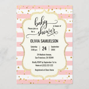 Niedliche rosa Streifen Gold Black Baby Dusche Einladung