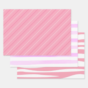 Niedliche Rosa Stripe Collection Girl Decoupage Geschenkpapier Set