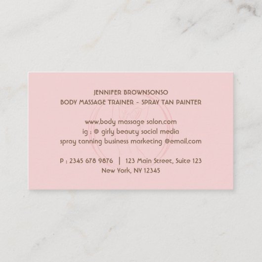 Niedliche Rosa Tan-Karosserie Visitenkarte (Rückseite)