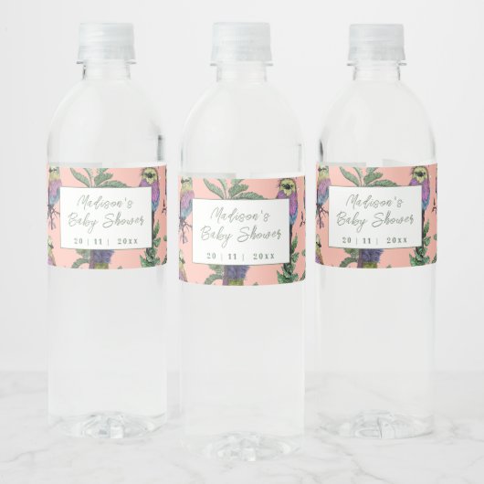 Niedliche Rosa Tropical Bird Safari Kinderdusche Wasserflaschenetikett (Flaschen)