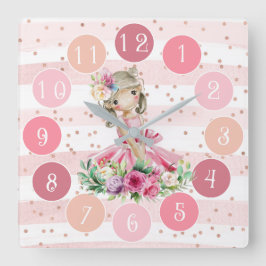 Niedliche rosa Uhr mit Wasserfarbe Little Ballerin