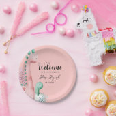 Niedliche Rosa und Aquamarine Dinosaurier Kinderdu Pappteller (Party)