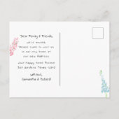 Niedliche rosa und blaue Aquarellfarben Blume, die Ankündigungspostkarte (Rückseite)