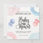 Niedliche rosa und blaue Aquarellfarben Kinderdusc Einladung (Vorderseite)