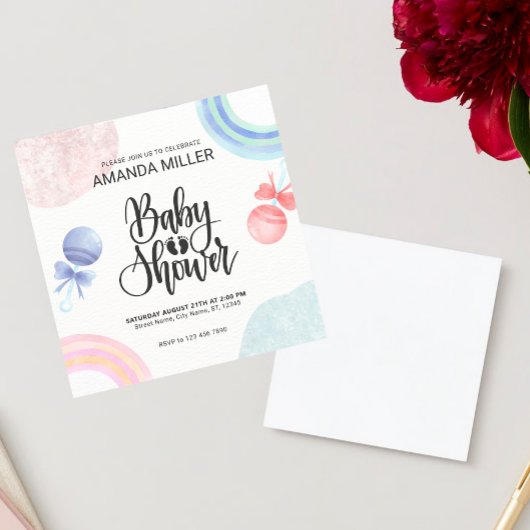 Niedliche rosa und blaue Aquarellfarben Kinderdusc Einladung