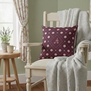 Niedliche rosa und blaue Blume Kariertes Muster au Kissen