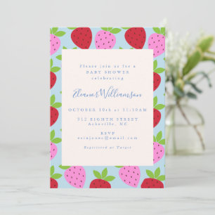Niedliche Rosa und Blaue Erdbeere Fruchtdusche Einladung