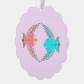 Niedliche Rosa und Blaue Liebe Vögel Custom Ornament Karte (Links)