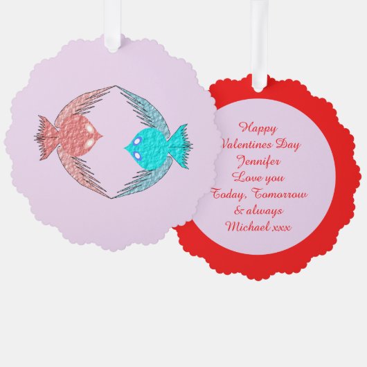 Niedliche Rosa und Blaue Liebe Vögel Custom Ornament Karte (Vorderseite/Rückseite)