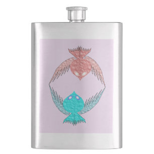 Niedliche Rosa und Blaue Liebesvögel Flachmann