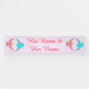 Niedliche Rosa und Blaue Liebesvögel Personalisier Banner