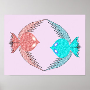 Niedliche Rosa und Blaue Liebesvögel Poster