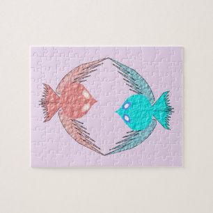 Niedliche Rosa und Blaue Liebesvögel Puzzle