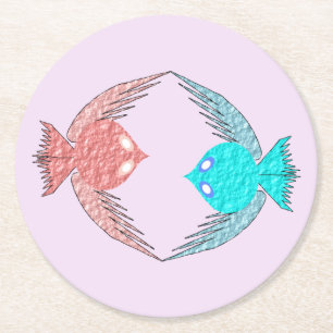 Niedliche Rosa und Blaue Liebesvögel Runder Pappuntersetzer