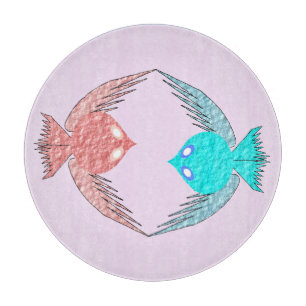 Niedliche Rosa und Blaue Liebesvögel Schneidebrett