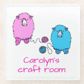 Niedliche rosa und blaue Schafe, Handwerksraum, pe Glasuntersetzer (Vorderseite)