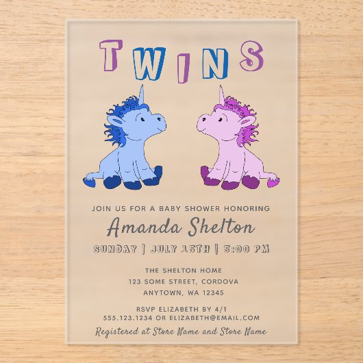 Niedliche Rosa- und Blautondusche Acryleinladungen (Vorderseite)