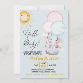 Niedliche Rosa und Blue Baby Elephant Dusche Einladung