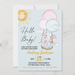 Niedliche Rosa und Blue Baby Elephant Dusche Einladung