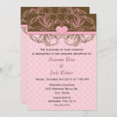 Niedliche rosa und braune Hochzeitsempfehlung Einladung (Vorne/Hinten)