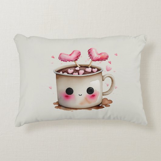 Niedliche Rosa und Creme Wasserfarbe Tasse Dekokissen (Vorderseite)
