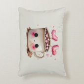 Niedliche Rosa und Creme Wasserfarbe Tasse Dekokissen (Vorderseite(Vertikal))