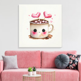 Niedliche Rosa und Creme Wasserfarbe Tasse Leinwanddruck