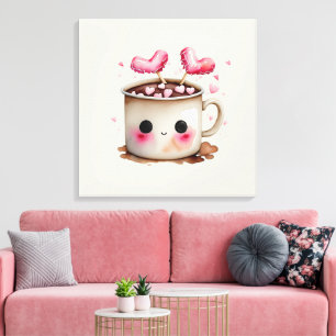 Niedliche Rosa und Creme Wasserfarbe Tasse Leinwanddruck