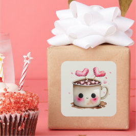 Niedliche Rosa und Creme Wasserfarbe Tasse Quadratischer Aufkleber