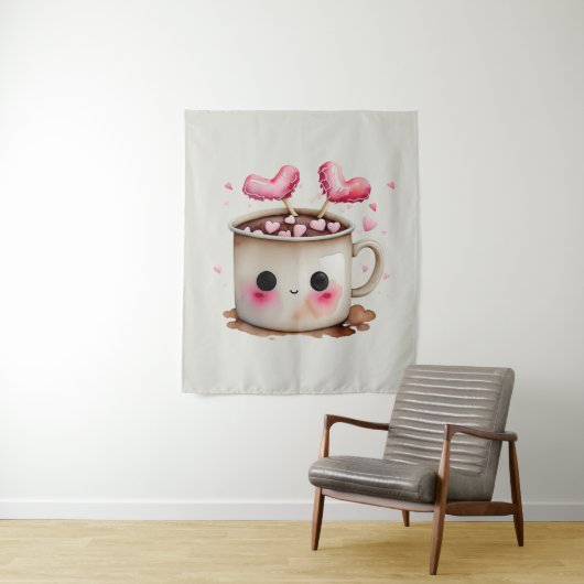 Niedliche Rosa und Creme Wasserfarbe Tasse Wandteppich (Beispiel)