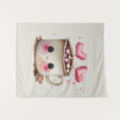 Niedliche Rosa und Creme Wasserfarbe Tasse Wandteppich (Vorderseite (Horizontal))