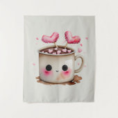 Niedliche Rosa und Creme Wasserfarbe Tasse Wandteppich (Vorderseite)