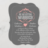 Niedliche rosa und graue HochzeitsHerzen - grau Einladung (Vorne/Hinten)