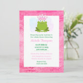Niedliche Rosa- und Green Frog Kinderdusche Einlad Einladung (Stehend Vorderseite)