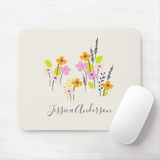 Niedliche rosa und grüne Blume | Personalisierter Mousepad (Mit Mouse)