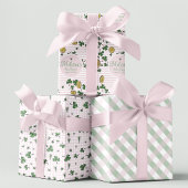 Niedliche Rosa und Grüne Clovers Irische Babydusch Geschenkpapier Set