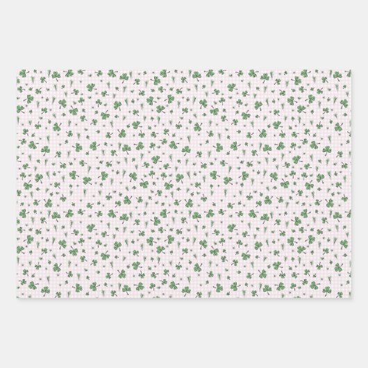 Niedliche Rosa und Grüne Clovers Irische Babydusch Geschenkpapier Set (Vorderseite 3)