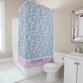 Niedliche Rosa und Grüne Frösche Individuelle Name Duschvorhang (Beispiel)
