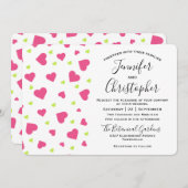 Niedliche Rosa- und Grüne Herz-Muster Hochzeit Einladung (Vorne/Hinten)