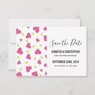 Niedliche Rosa- und Grüne Herz-Muster Hochzeit Save The Date