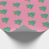 Niedliche, rosa und grüne Weihnachtsbaummuster Geschenkpapier (Ecke)