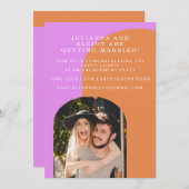 Niedliche, rosa und orangefarbene Retro-Foto-Engag Einladung (Vorne/Hinten)