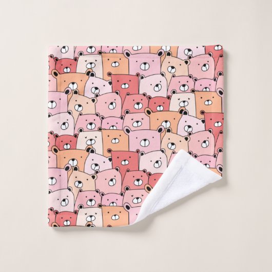 Niedliche Rosa- und Orangenbären Badhandtuch Set (Waschlappen)